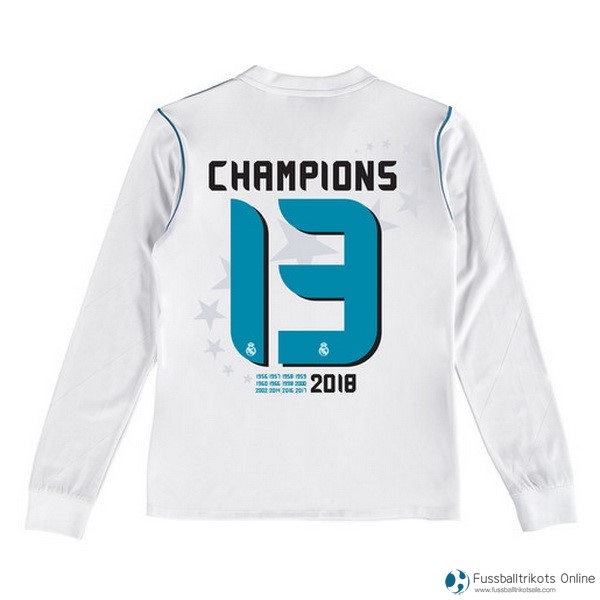Real Madrid Trikot Champions 13 Heim ML Kinder 2017-18 Weiß Fussballtrikots Günstig